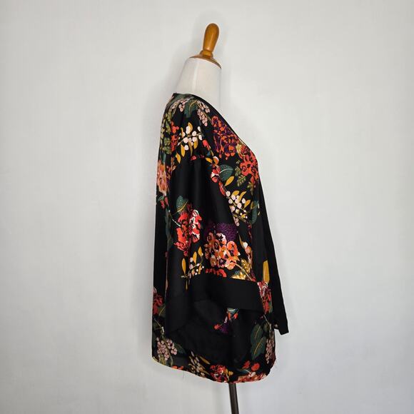 H&M Conscious Collection Floral Kimono Open Black Bold Recycled Women XS/X - Picture 2 of 12